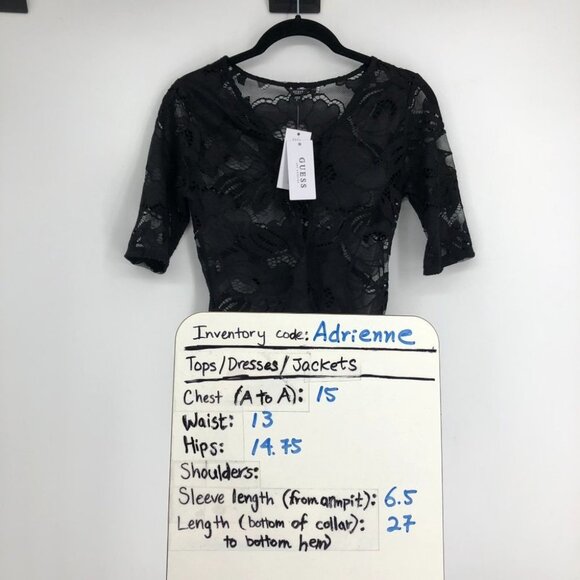 NWT Guess Black Lace Up Sheer Floral Lace Corset Bodysuit Mesh 1/4 Sleeve size S - Picture 15 of 16